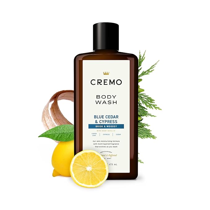 Cremo Body Wash Men, A Woodsy Scent with Notes of Lemon Peel, Cypress and Cedar, 16 Fl Oz