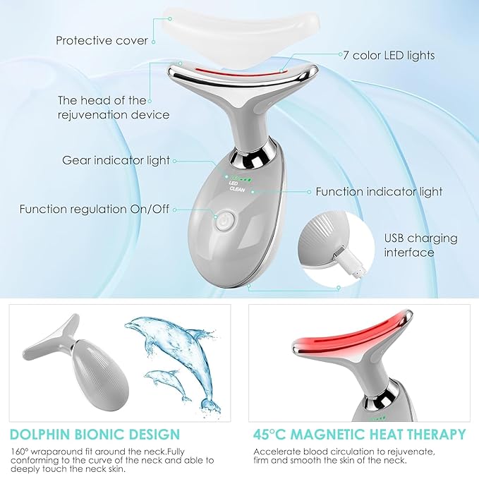 Red-Light-Therapy-for-Face and Neck with 7 Color, Facial Massager for Face and Neck, Face π² culpting Wand (Grey)