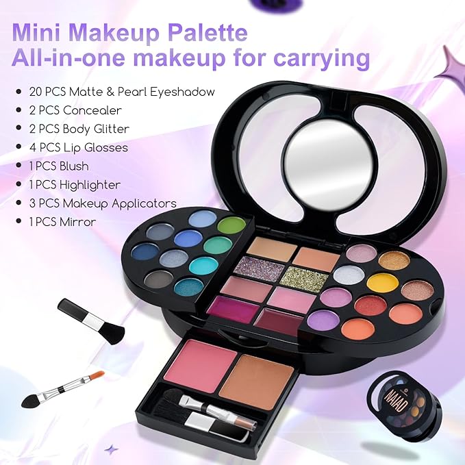 Color Nymph Travel Makeup Palette with Mulit-Colors Eyeshadows,Concealer,