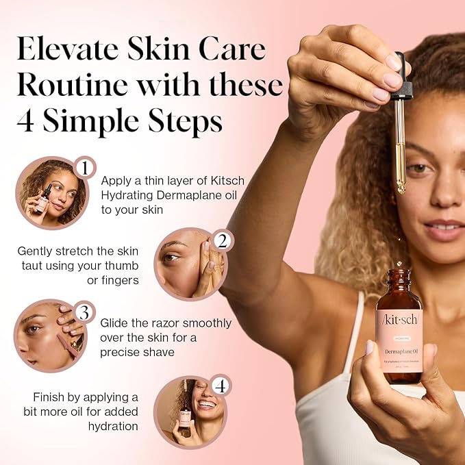 Kitsch Hydrating Dermaplane Oil, Face Shaving Oil for Women - use with Dermaplaning Tool, Razor, Shaver or Microblades for Face for Close Shave, with jojoba, vitamin E, grapeseed & argan oil - 2oz