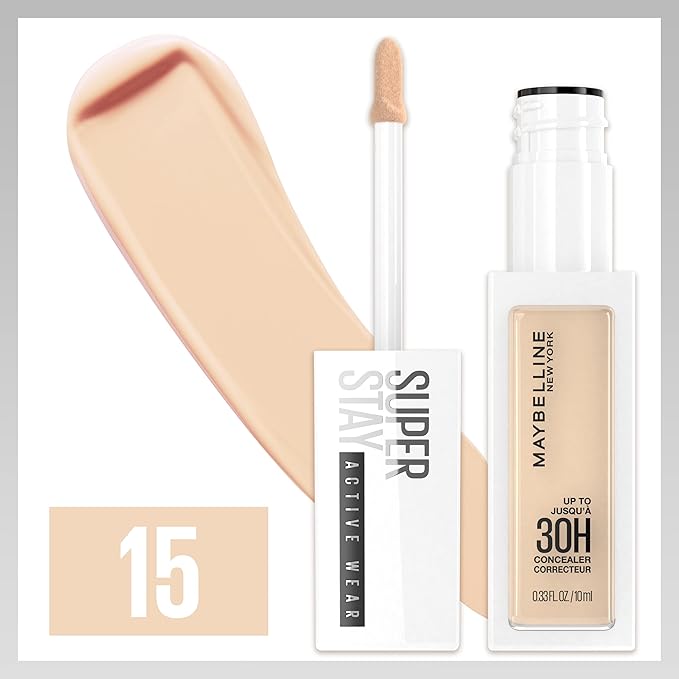 Maybelline Super Stay Liquid Concealer Makeup, Full Coverage Concealer, Up to 30 Hour Wear, Transfer Resistant, Natural Matte Finish, Oil-free, Available in 16 Shades, 15, 1 Count
