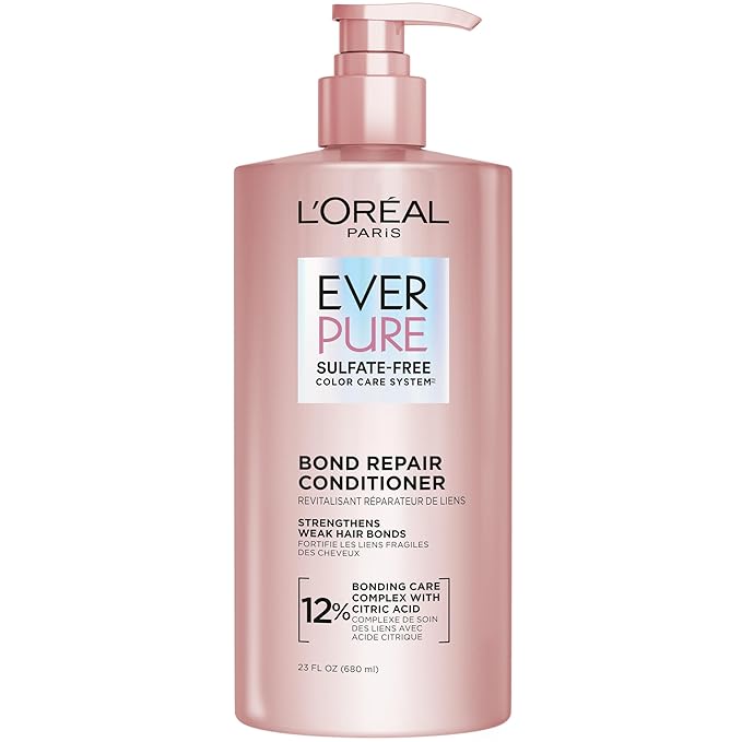 L'Oreal Paris Bond Repair Sulfate Free Conditioner for Damaged Hair, Strengthening Hair Care with Citric Acid, Repairs Weak Hair Bonds, EverPure, 23 Fl Oz