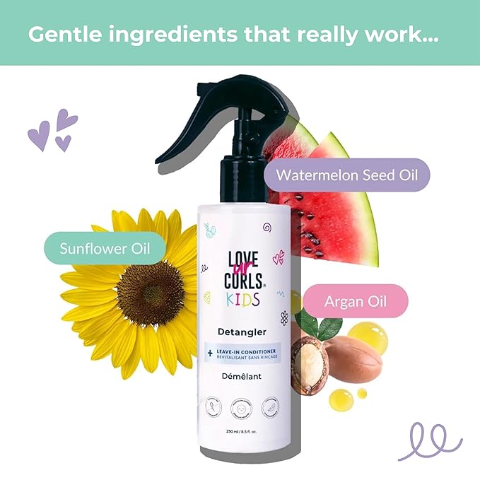 Love Ur Curls Kids Detangler Leave in Conditioner Spray, Pediatrician Approved, Moisturizing, Hydrates and Conditions, Vegan, Easy to Detangle Curly Hair, Sulfate & Paraben Free, 250mL
