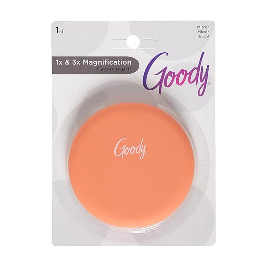 GOODY Compact Mirror - Coral, Double-Sided Easy-Grip Magnifying & Travel Makeup Mirror with 1X & 3X Magnification, Lightweight, On-The-Go Pocket & Purse Essentials
