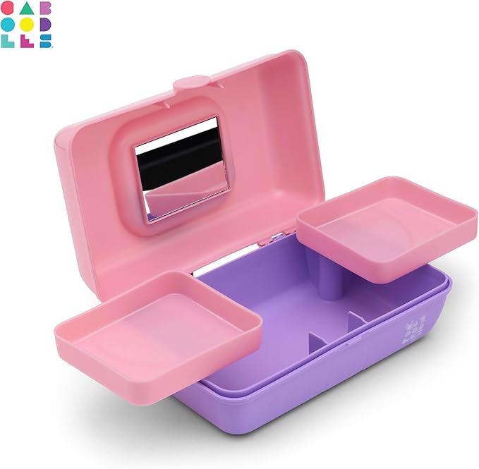 Caboodles Pretty in Petite Makeup Box, Hard Plastic Organizer Box, 2 Swivel Trays, Fashion Mirror, Secure Latch for Safe Travel