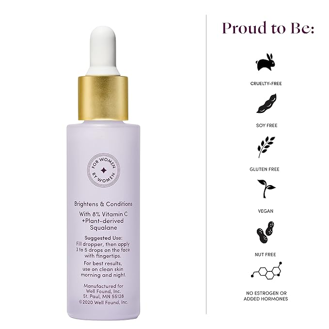 Womaness Fountain of Glow Vitamin C Face Serum - Menopause Support Brightening Serum for Improving Dull & Uneven Skin Tone - 8% Vitamin C + Plant Derived Squalane Oil (30ml)