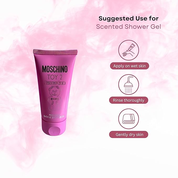 MOSCHINO Toy 2 Bubble Gum 3-Piece Set for Women, (0.17 Oz Eau De Toilette Splash + 0.8 Oz Bath Shower Gel + 0.8 Oz Body Lotion)