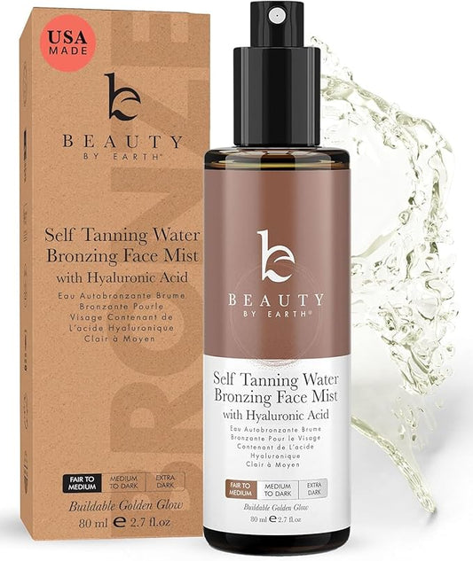 Bronzing Face Tanner Spray Mist, Sunless Face Tanning Water, USA Made with Natural & Organic Ingredients