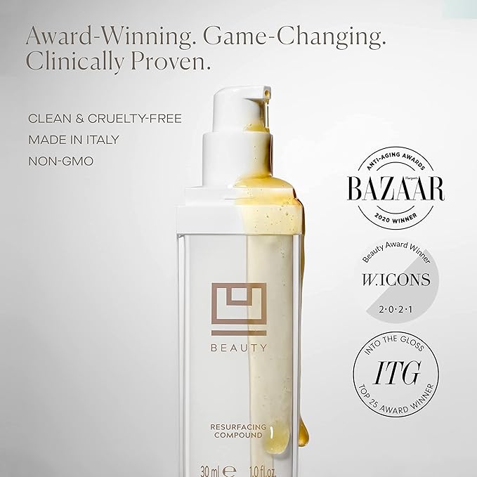 U Beauty Resurfacing Compound Serum - Renew & Illuminate Face Serum - Advanced 8-in-1 Formula with Vitamin C, Retinol, Hyaluronic Acid, & Peptides - Targets Fine Lines, Pores- 1.0 fl.oz