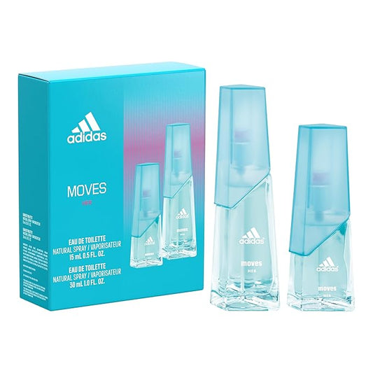 adidas Moves for Her 2 Piece Gift Set, Notes of Grapefruit, Green Apple, and Peppermint, Women's Fragrance, Long Lasting, Sporty Fragrance, Travel Size