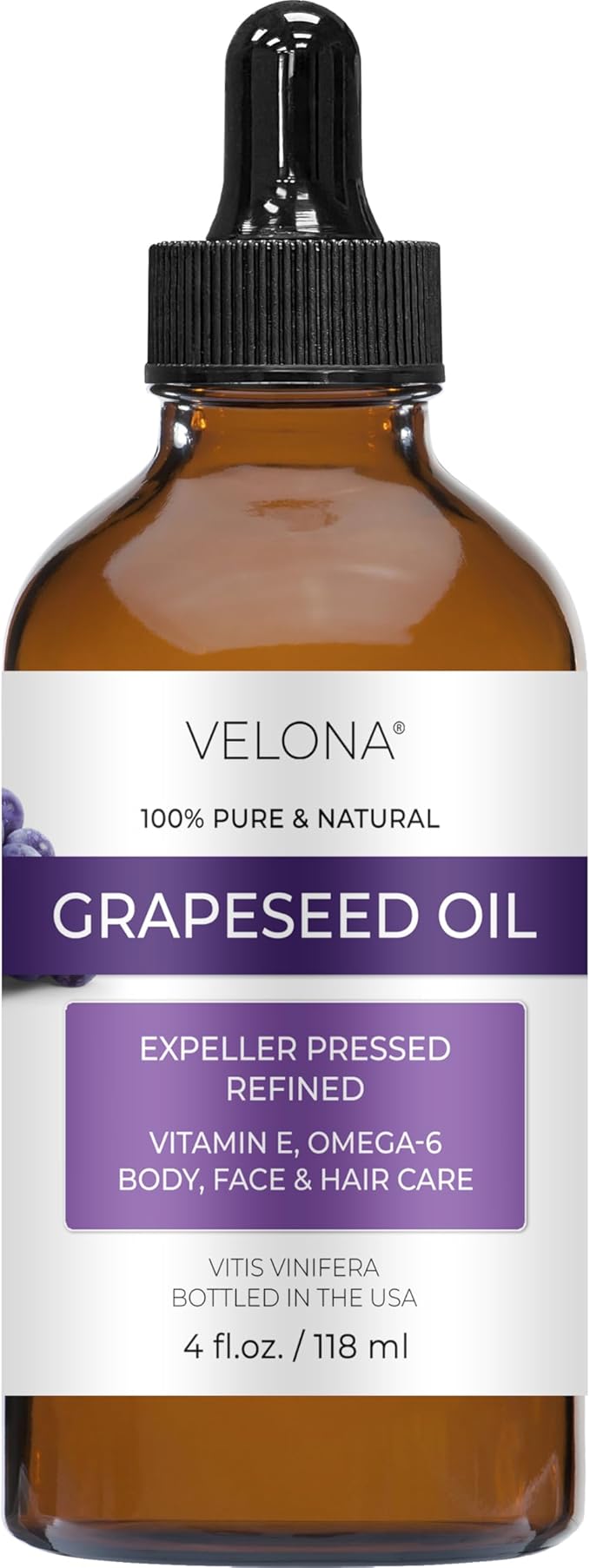 velona Grapeseed Oil 4 fl oz | 100% Pure and Natural Carrier Oil | Refined, Cold pressed | Skin, Face, Body, Hair Care | Use Today - Enjoy Results