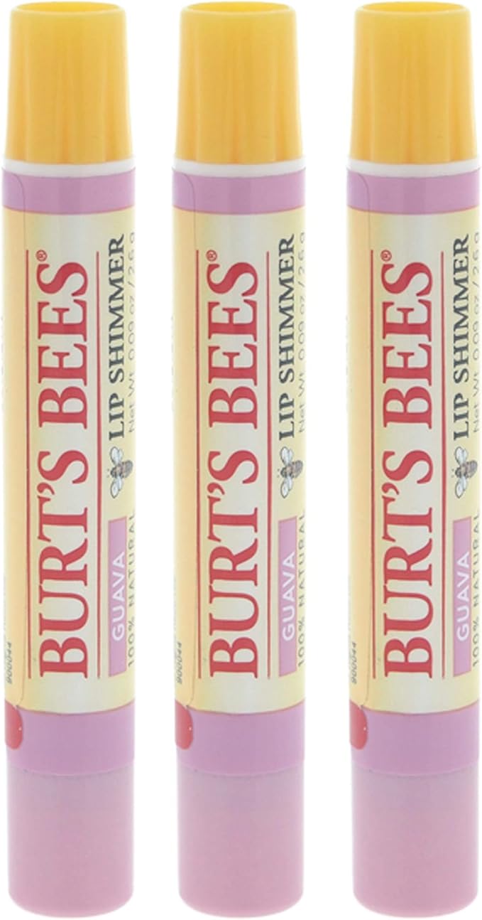 Burt's Bees Lip Shimmer, 100% Natural Moisturizing, with Peppermint Oil, Guava, 0.09 Oz - 3 Pack