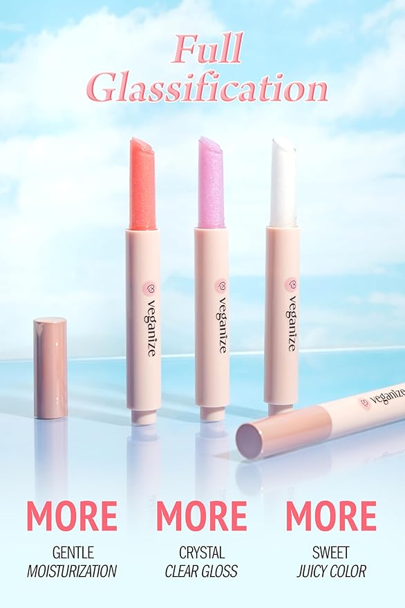 SELF BEAUTY Veganize Collagen Lip Glass Balm - Hydrating Lip w/Hyaluronic Acid - Vegan Korean Lip Balm Moisturizing Lip Care – Lip Gloss Repair for Dry Cracked Lips 0.06 oz (#12 Pinkmelon Glow)