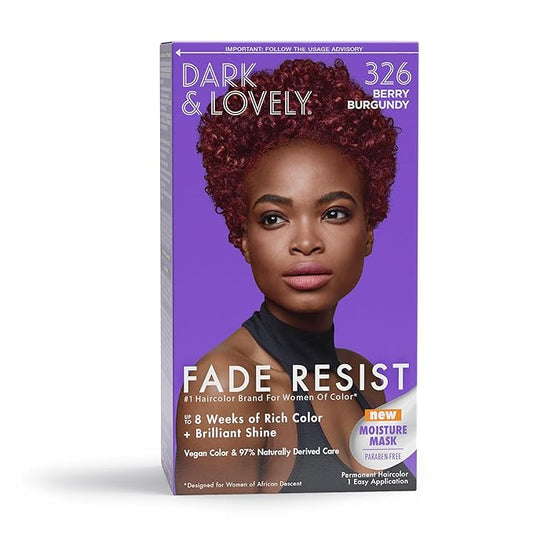 SoftSheen-Carson Dark and Lovely Fade Resist Rich Conditioning Hair Color, Permanent Hair Color, Up To 100 percent Gray Coverage, Brilliant Shine with Argan Oil and Vitamin E, Berry Burgundy