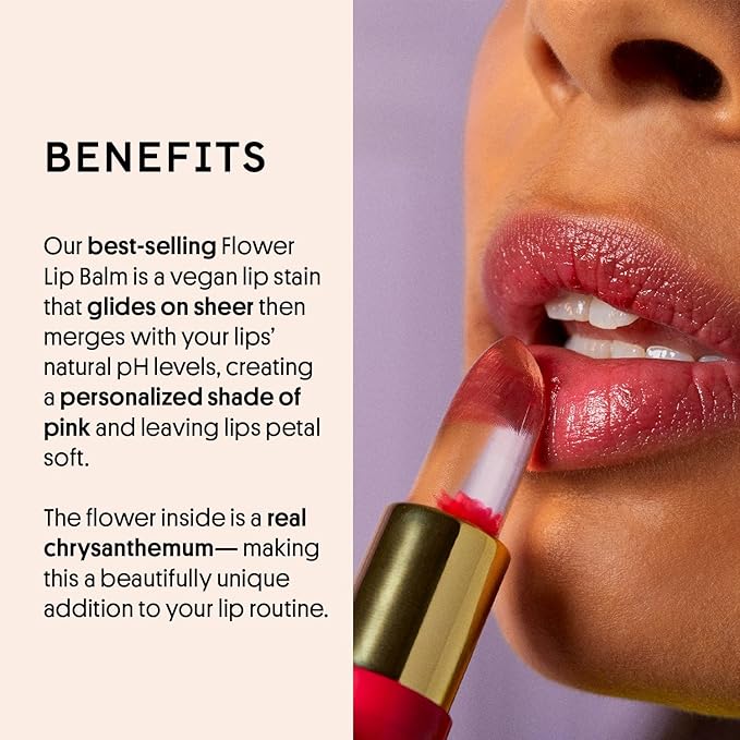 Winky Lux Flower Balm, pH Lip Balm, Color Changing Lipstick and Tinted Lip Balm Stain, Vegan & Cruelty Free, Hydrate & Plump, Sheer Pink Lipstick, Pink Flower