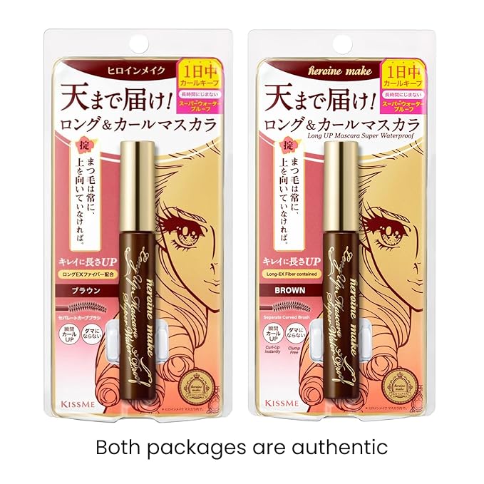 HEROINE MAKE by KISSME Long & Curl Up | Waterproof Mascara Brown, Lengthening & Volume Fiber Tubing Mascara Makeup, WP 02 Brown