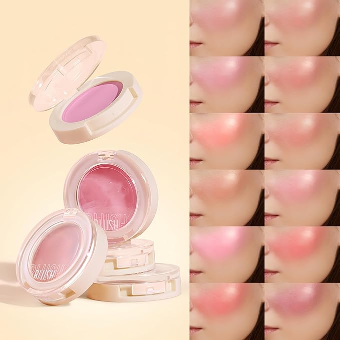 Shiny Blush 12 Color Cream High-Pigmented Buildable Face Blush Long-Lasting Natural Look Face Blush for Cheeks (Color 06)