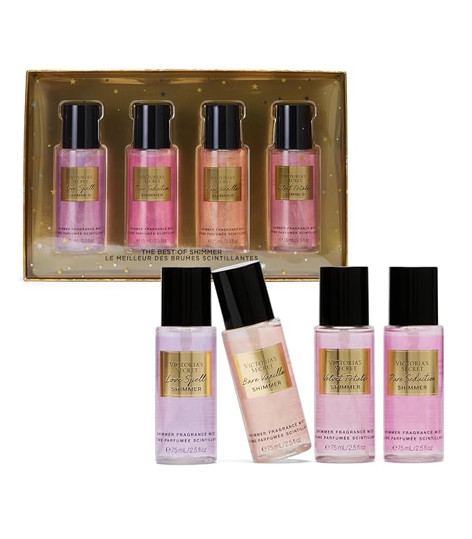 Victoria's Secret Fragrance Mist Collection 4 Piece Shimmer Mini Gift Set, Assorted Scents