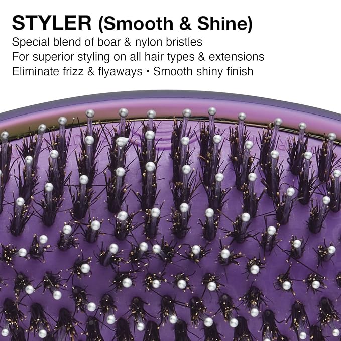 Olivia Garden Aurora OG Brush Styler, To Smooth and add Shine, All hair Types, removable cushion for easy cleaning, scalp hugging for scalp massage, gentle, for women, men and children, Aurora