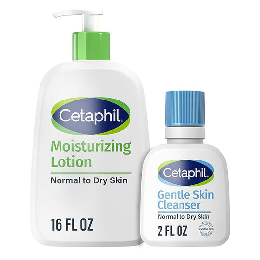 Cetaphil Hydrating Moisturizing Lotion for Normal to Dry, Sensitive Skin, 16 oz + Travel Size Gentle Skin Cleanser 2 oz