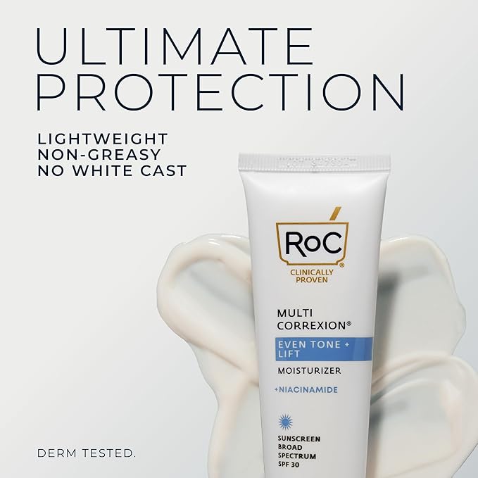 RoC Multi Correxion 5 in 1 Anti-Aging Daily Face Moisturizer with Broad Spectrum SPF 30 & Shea Butter, Skin Care Routine, (1.7 oz) with Night Cream Packette (Packaging May Vary)