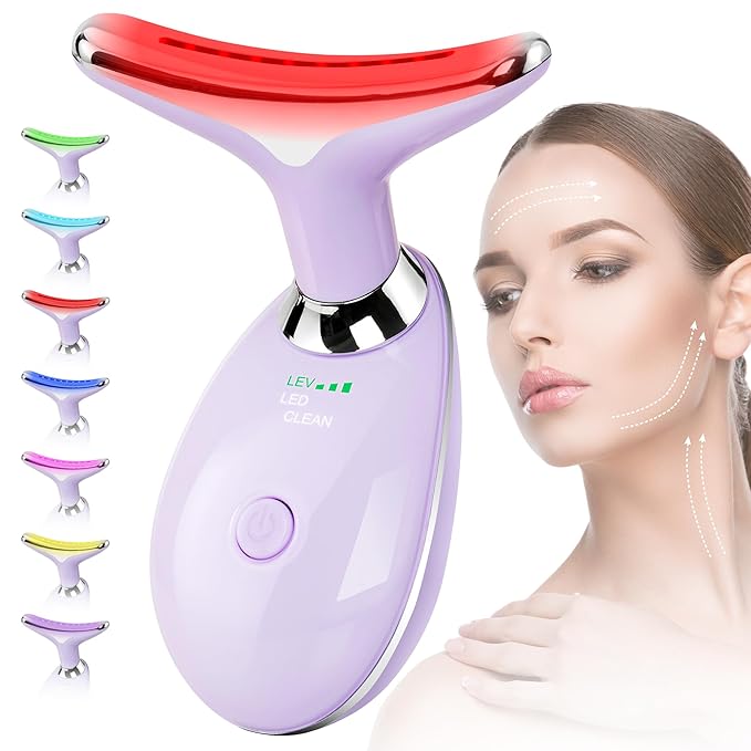Facial Massager Red-Light-Therapy-for-Face and Neck, Face π² culpting Wand with 7 Color, Face Tool for Skin Care (Purple)
