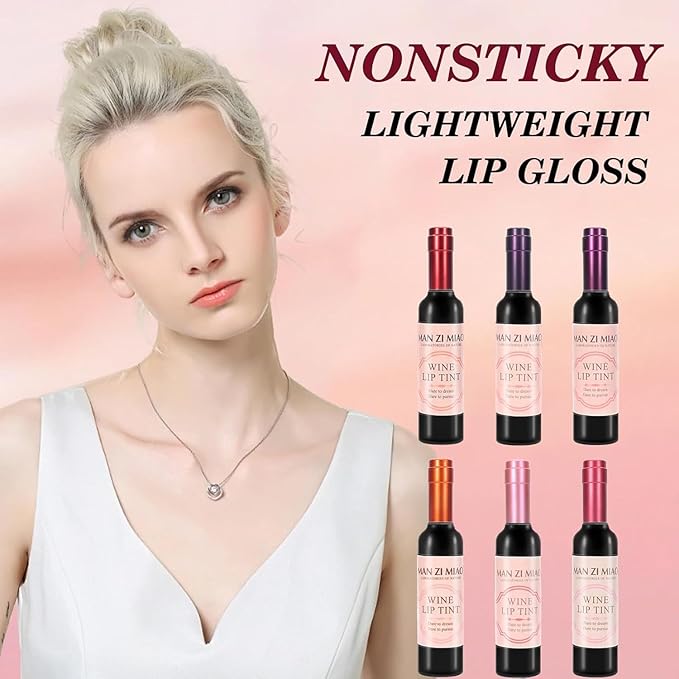 Wine Lip Tint 6 Colors Bottle Lipgloss Stain Waterproof Long Lasting Natural Liquid Lipstick Mini Make Up Gloss Matte Sticks Makeup Set Plumper Red Pack Set Wine 24 Hour Set Non-stick Cup