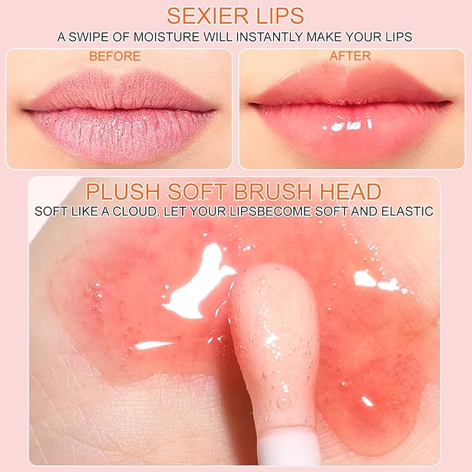 Hydrating Lip Glow Oil, Moisturizing Lip Plumper Gloss, No-Sticky Transparent Plumping Lip Gloss Tinted Lip Balm for Lip Care and Dry Lips (Cherry)