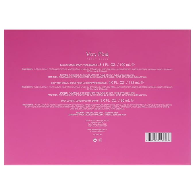 Perry Ellis Very Pink by Perry Ellis for Women - 3 Pc Gift Set 3.4oz EDP Spray, 3oz Body Lotion, 4oz Body Mist