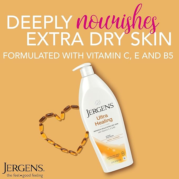 Jergens Ultra Healing Dry Skin Moisturizer, Body and Hand Lotion, for Absorption into Extra Dry Skin, 21 Ounce, with HYDRALUCENCE blend, Vitamins C, E, and B5