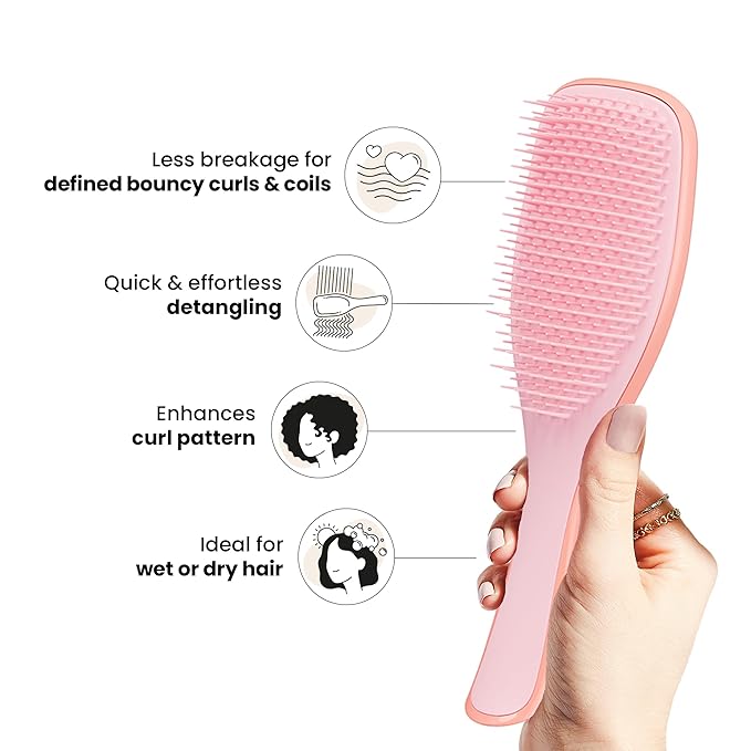 Tangle Teezer Ultimate Detangler Curly Hair Brush, Dry & Wet Hairbrush, Reduces Frizz & Breakage, for 3C to 4C Curly Hair Types, Pink Mango