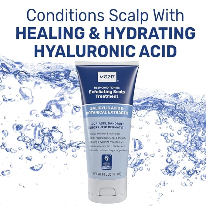 MG217 Deep Conditioning Salicylic Acid Scalp Treatment for Psoriasis, Exfoliates, Heals, Moisturizes, Hyaluronic Acid, Natural Oils, Plant Extracts, Sulfate free, Paraben Free, Fragrance Free, 6 floz