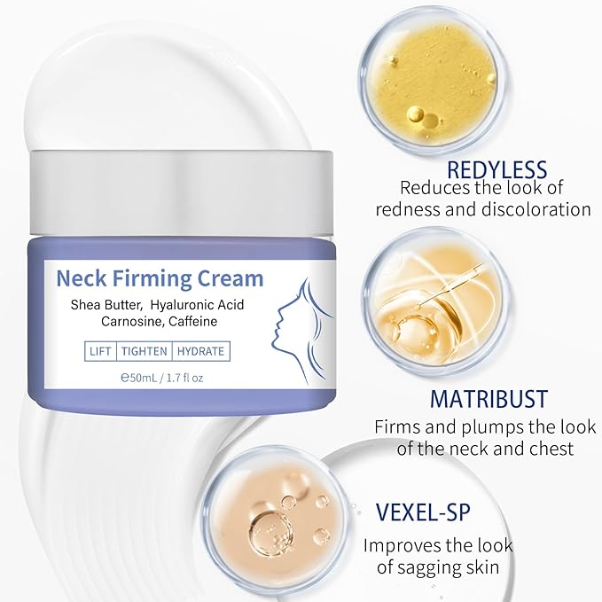 Neck Firming Cream, Tighten and Lift Neck Cream for Crepey Skin, Anti-Aging Neck & Décolleté Cream, Smooth & Tight Sagging Skin, Organic Pure Neck Cream 1.7 Floz