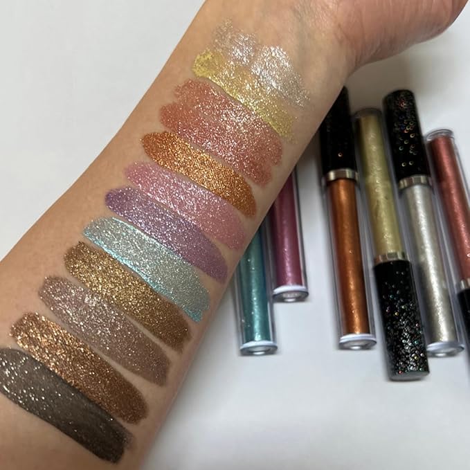 Glitter Eyeshadow Shimmer Long Lasting Effect Shiny Pigment Eyeshadow Glow Eye Makeup (Light Brown)