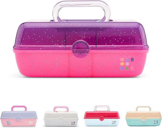 Caboodles Pretty in Petite Makeup Box, Hard Plastic Organizer Box, 2 Swivel Trays, Fashion Mirror, Secure Latch for Safe Travel