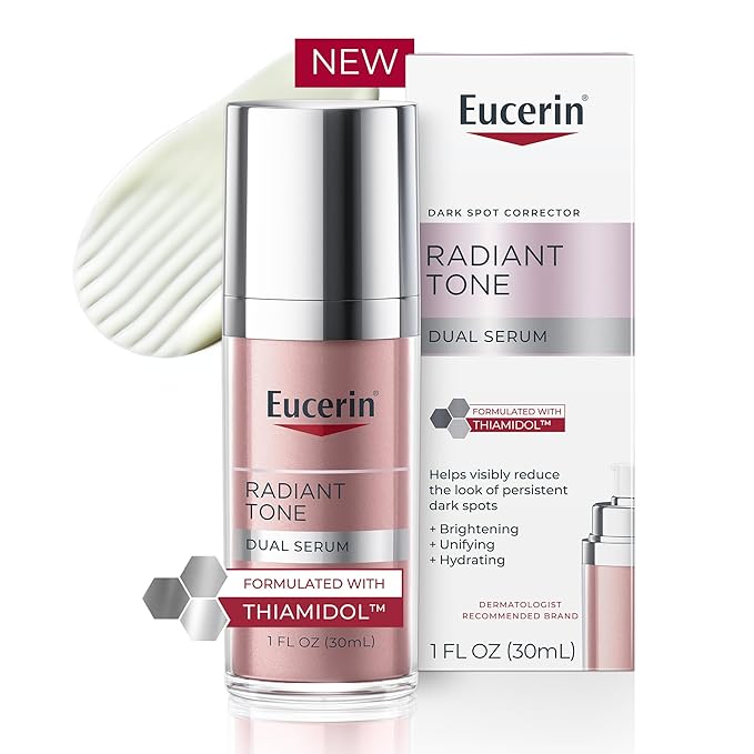 Eucerin Radiant Tone Dual Serum Dark Spot Corrector, Dark Spot Serum with Thiamidol and Hyaluronic Acid, Helps Visibly Reduce the Look of Persistent Dark Spots, 1 Fl Oz Bottle