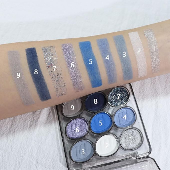 9 Colors Blue Silver Matte Shimmer Eyeshadow Palette