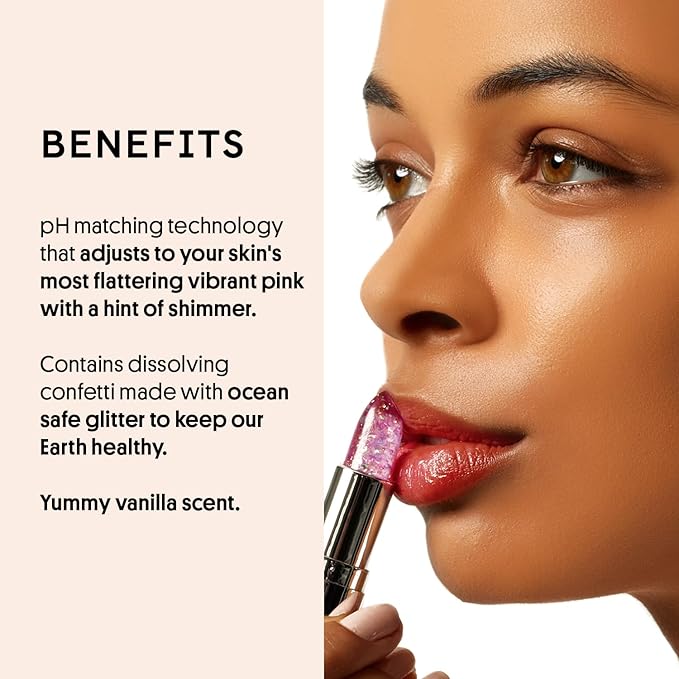 Winky Lux Glitter Confetti Balm, pH Color Changing Lipstick, Vegan & Cruelty Free Lip Balm, Hydrate & Plump, Sheer Pink Lipstick With Lavender Confetti