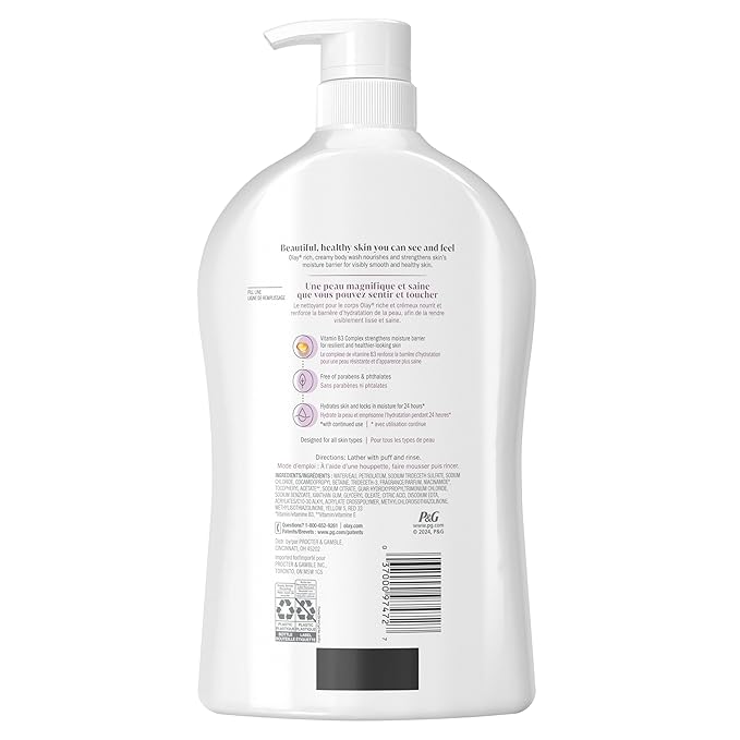 Olay Body Wash for Women, Age Defying with Vitamin E, 24hr Moisturizing, Hydrating & Refreshing, B3 Vitamin Complex, Free of Parabens & Phthalates, For All Skin Types, Scented, 33 fl oz (Pack of 4)