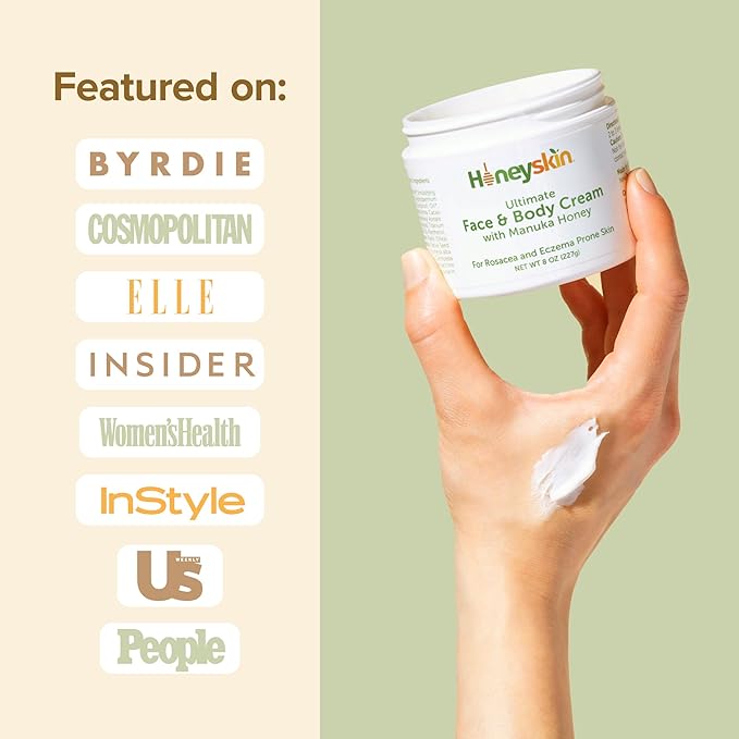 Hydrating Face Moisturizer & Body Cream with Manuka Honey Cream - Organic Face Moisturizer with Honey for Extremely Dry Skin - for Dry & Itchy Skin, Rosacea & Eczema Prone Skin 8oz