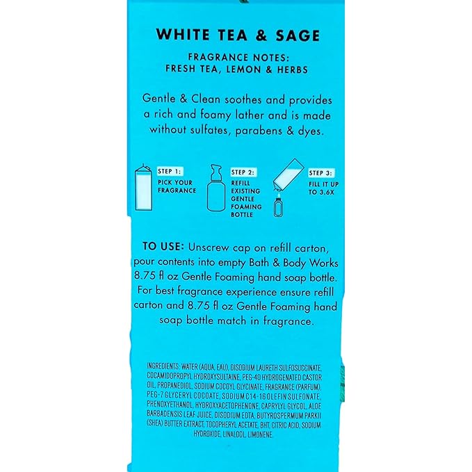 Bath & Body Works White Tea & Sage Refill Gentle & Clean Foaming Hand Soap, 32 fl. oz. (White Tea & Sage), Blue