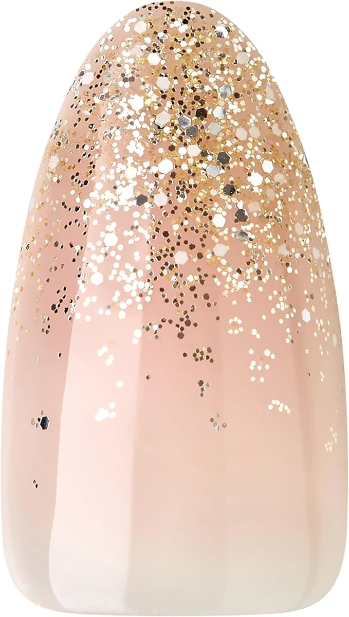 KISS Classy Nails Premium, Press-On Nails, Nail glue included, 'Gleamin', White, Medium Size, Almond Shape, Includes 30 Nails, 2G Glue, 1 Manicure Stick, 1 Mini File