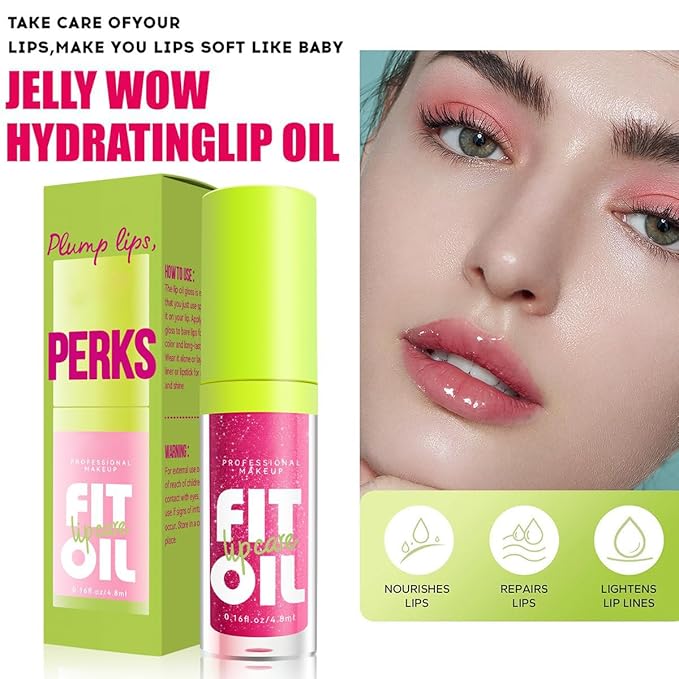 Hydrating Lip Oil, Big Brush Head Lip Glaze Shiny Transparent Lip Glow Oil, Nourishing & Non-sticky Long Lasting Fresh Clear Smooth Lip Care Plumping Lip Oil (# 02)