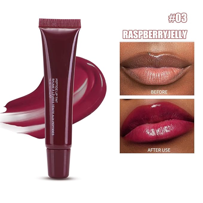 MAEPEOR Lip Glowy Balm 5 Colors Plumping Hydrating Lip Butter Balm and Nourishing Lip Care Lip Treatment Glossy Finish Non-sticky Tinted Lip Balm (03 Raspberry Jelly)