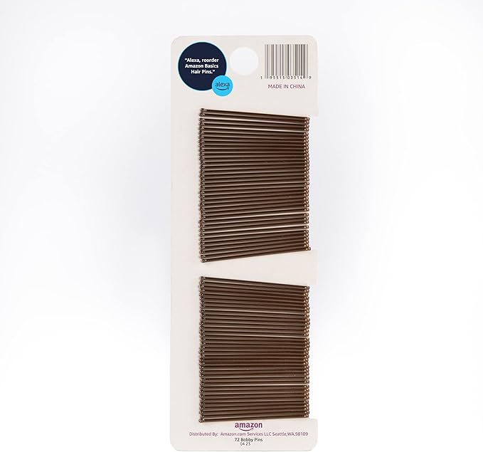 Amazon Basics Bobby Pins, Brown Hair Pins for all Hair types, 72 Count