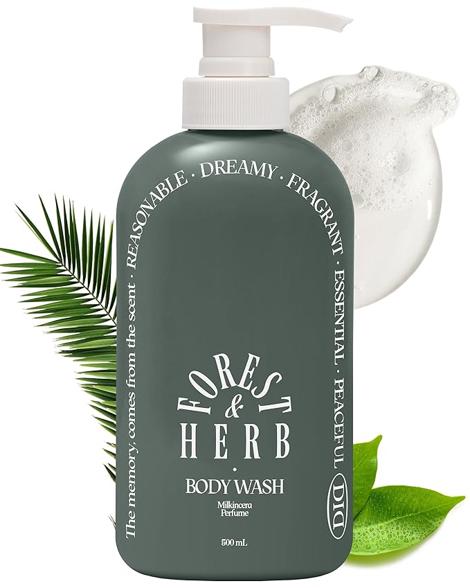 ODID Milk in Cera Perfume Body Wash - Korean Moisturizing Body Cleanser for All Skin Types - Natural Green Herb Scent - with Milk Protein and Ceramide, 16.9 fl.oz.