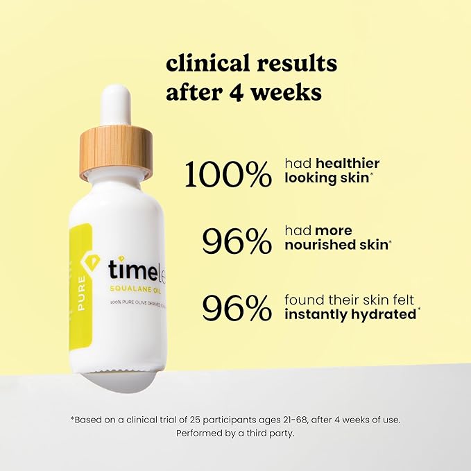Timeless Skin Care Squalane Oil 100% Pure - Plant-Based Face Oil - Fragrance-Free - For Dry Skin - Moisturizing - 1 oz
