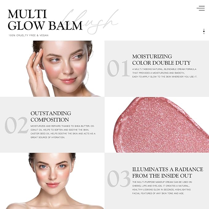 Multi Glow Balm, Cream Blush for Cheeks, Blush (Pink Sakura) 0.63 Oz