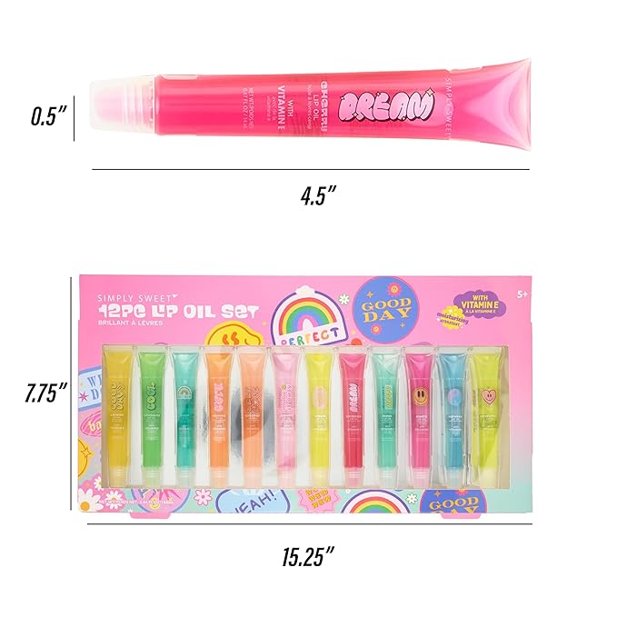 EXPRESSIONS 12pc Lip Oil Set –Hydrating Lip Care with Vitamin E | Fruit Flavored Lip Gloss For Girls, Safe and Non-Toxic Lip Gloss Gift Set For Girls