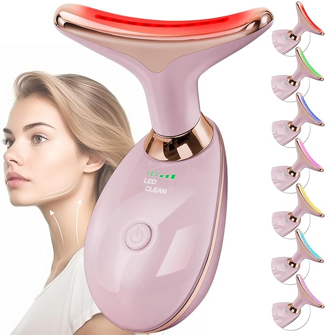Facial Massager Red-Light-Therapy-for-Face and Neck, Face π² culpting Wand with 7 Color - Birthday, Christmas, Mothers Day, Valentines Day Gifts for Her Women Mom Best Friend Wife Teacher (Rose Gold)